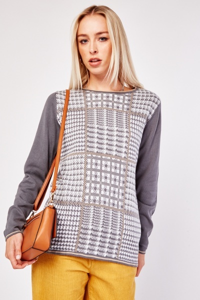 Checkered Front Panel Knit Jumper