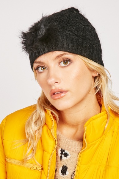 Image of Fluffy Detail Knitted Beanie Hat