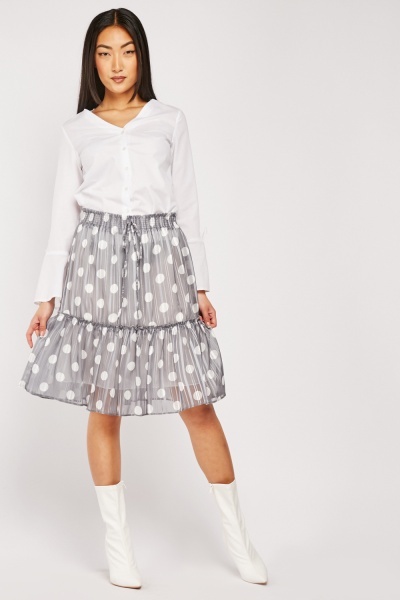 Polka Dot Chiffon Midi Skirt