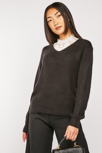 Ribbed Trim Plain Jumper