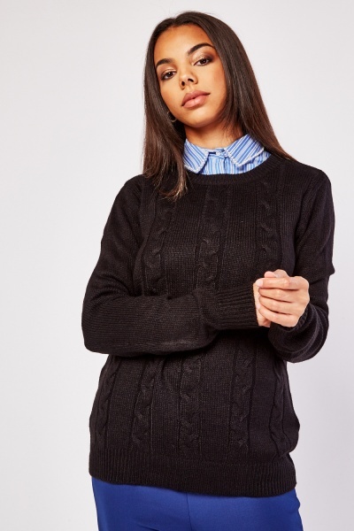 Cable Knit Ribbed Trim Jumper