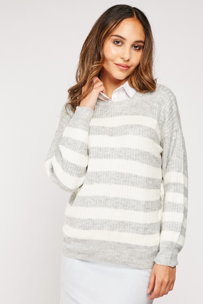 Horizontal Striped Knitted Jumper