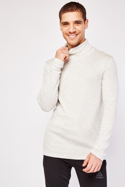 Roll Neck Light Grey Mens Jumper