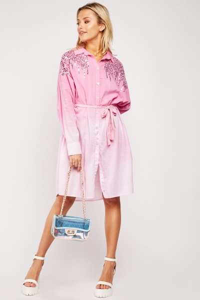 Sequin Panel Ombre Shirt Dress