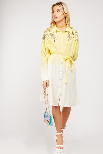 Sequin Panel Ombre Shirt Dress