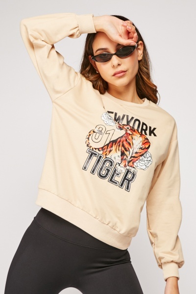 Tiger Graphic Print Casual Sweater