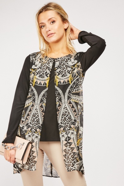 Mix Print Overlay Blouse