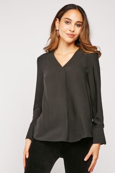 V-Neck Fitted Long Sleeve Blouse