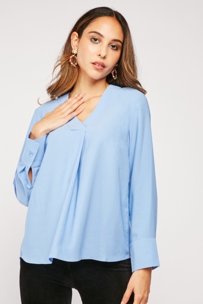 V-Neck Fitted Long Sleeve Blouse