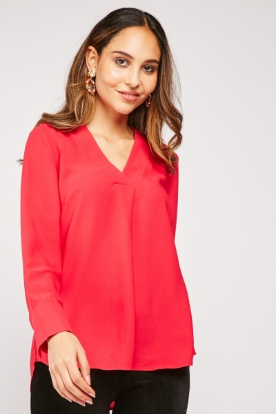 V-Neck Fitted Long Sleeve Blouse