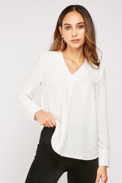 V-Neck Fitted Long Sleeve Blouse