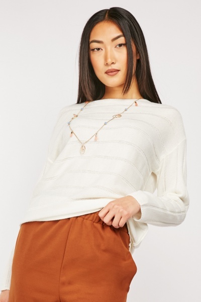 Perforated Cream Knit Top