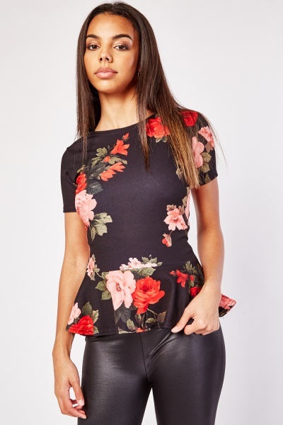 Rose Print Frilly Top