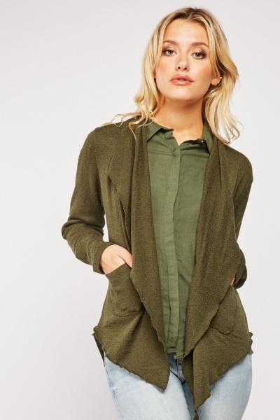 Side Pockets Asymmetric Cardigan