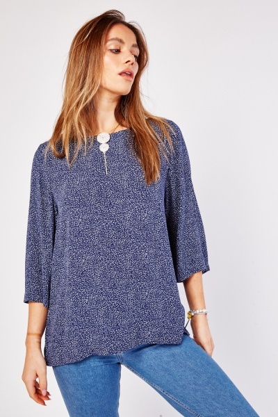 Speckled Print 3/4 Sleeve Blouse