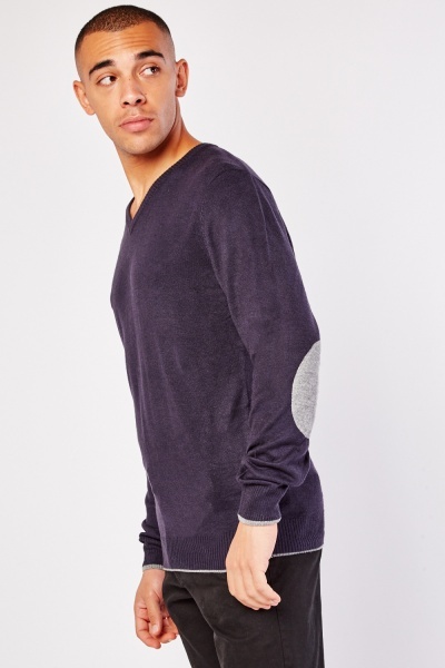 Elbow Patched V-Neck Mens Jumper