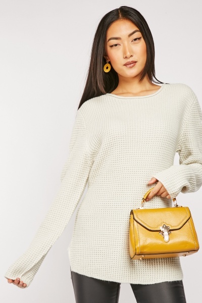 Rib Knitted Side Slit Jumper