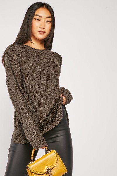 Rib Knitted Side Slit Jumper