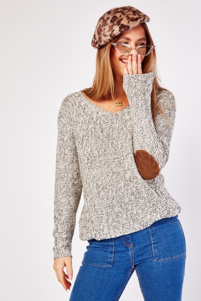 Elbow Patch Trim Speckled Jumper