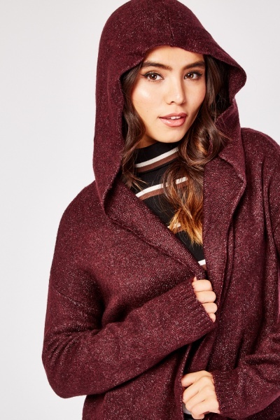 Speckled Open Front Hooded Cardigan