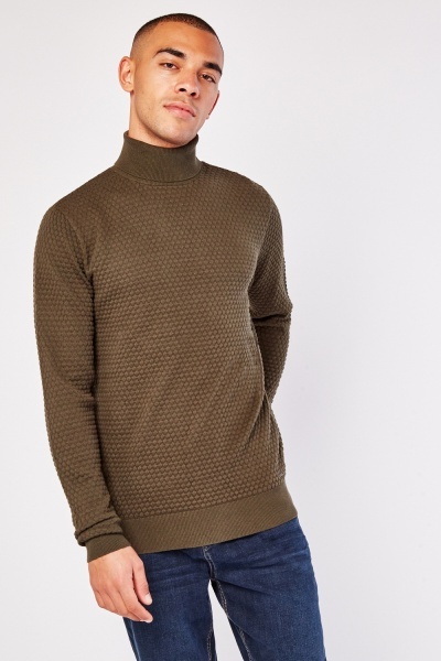 High Neck Textured Mens Jumper