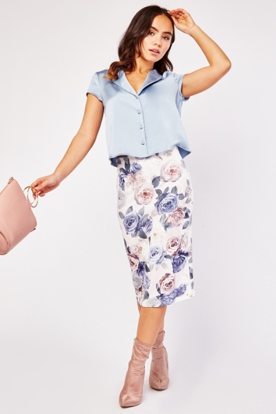 Rose Print Midi Skirt