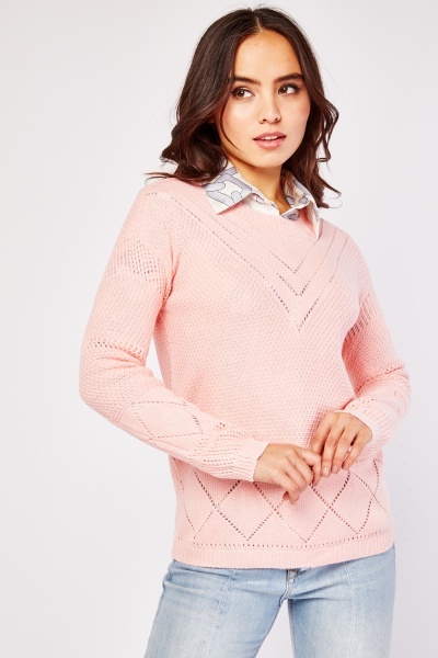 Round Neck Perforated Knit Jumper