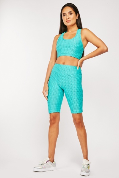 Textured Sport Bra And Cycling Shorts Set