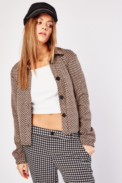 Houndstooth Print Button Up Shacket