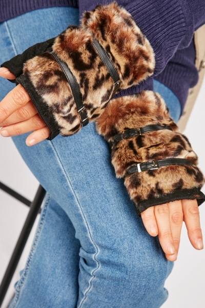 Leopard Pattern Fingerless Gloves