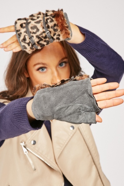 Leopard Pattern Fingerless Gloves