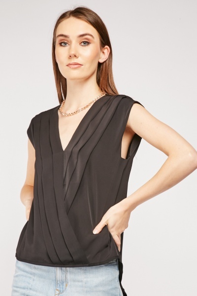 Pleated Panel Wrap Top