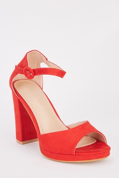 Red Suedette Block Heel Sandals