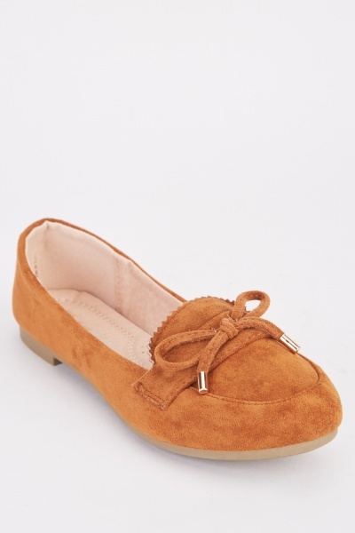 Bow Front Suede Flat Loafers