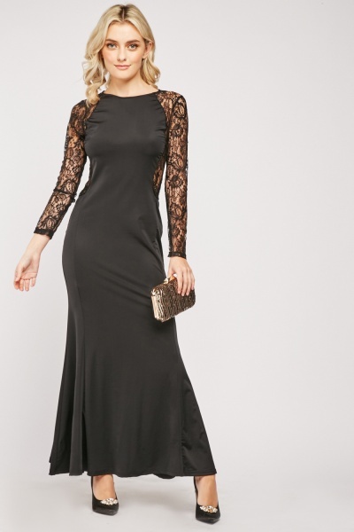 Lace Sleeve Contrasted Maxi Dress