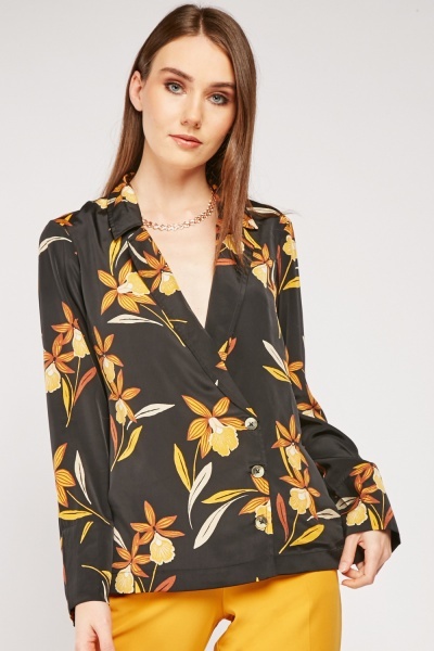 Flower Printed Wrap Blouse