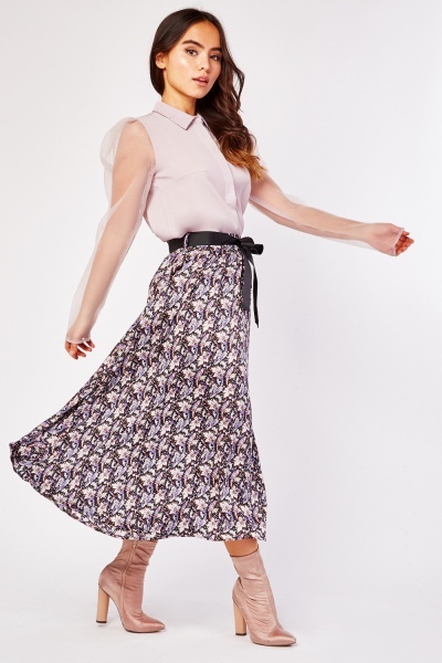 Paisley Print Silky Midi Skirt