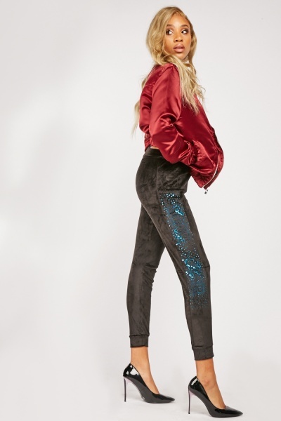 Star Logo Sequin Panel Velveteen Joggers