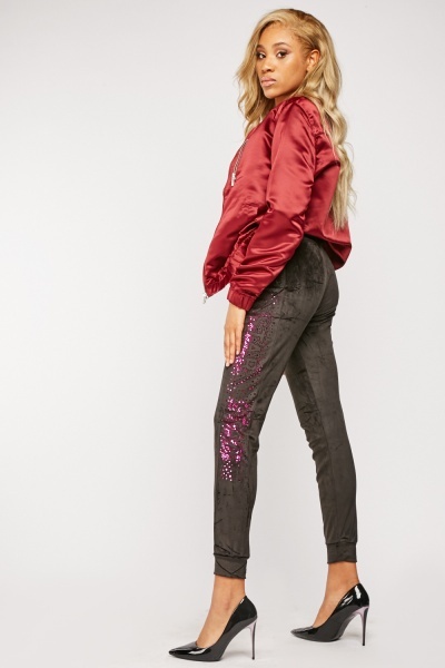 Star Logo Sequin Panel Velveteen Joggers