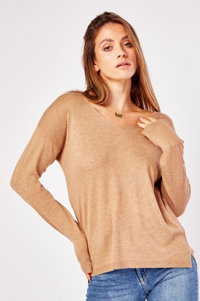 V Neck Fine Knit Sweater