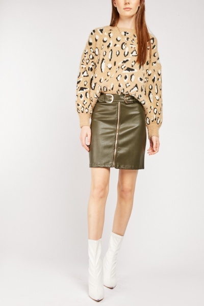 Buckle Waisted Faux Leather Skirt