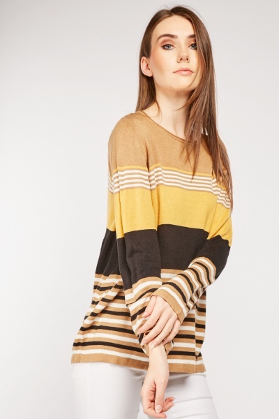 Contrasted Striped Knit Sweater