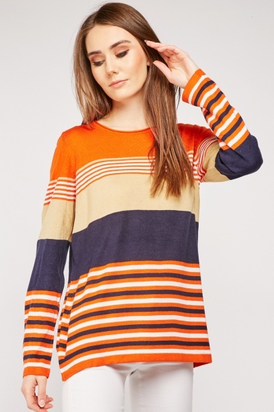 Contrasted Striped Knit Sweater