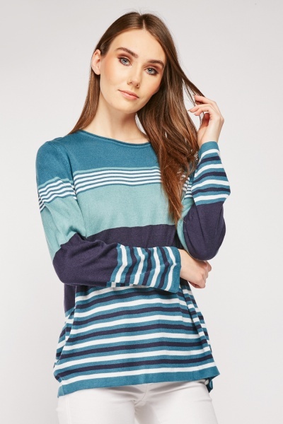 Contrasted Striped Knit Sweater