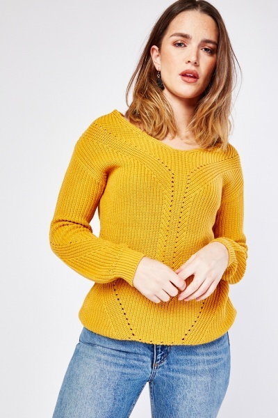 Dropped Shoulder Perforated Knitted Jumper