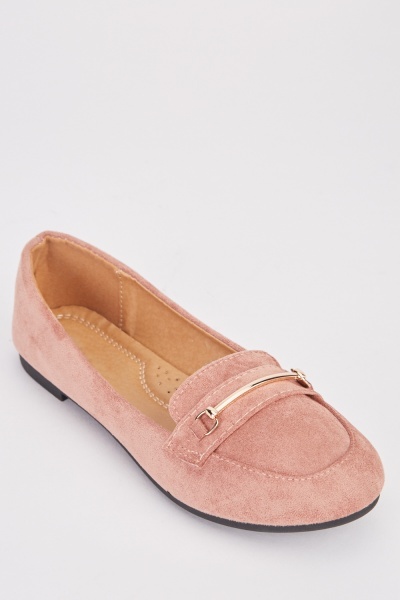 Metallic Detail Suedette Loafers