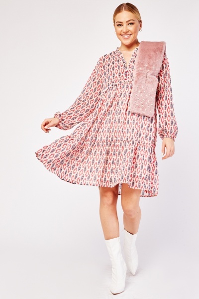 Ruffle Trim Printed Smock Dress