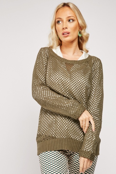 Rolled Sleeve Mesh Knit Jumper
