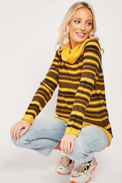 Slouchy Neck Contrasted Knit Jumper