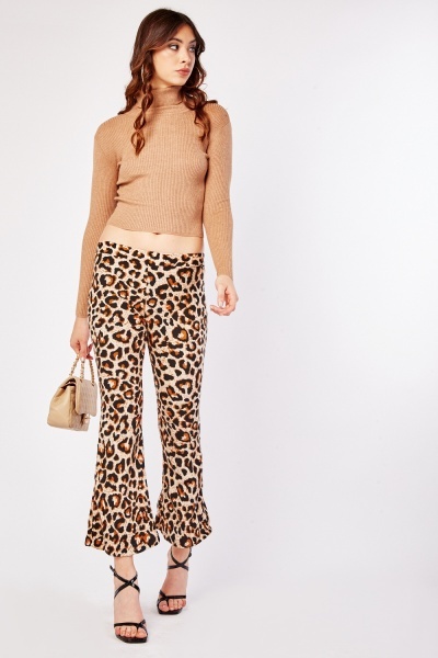 Leopard Print Flared Leg Trousers